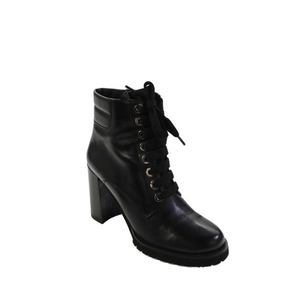 Barneys New York Womens Leather Lace Up Block Heels Ankle Boots Shoes Black Sz 7